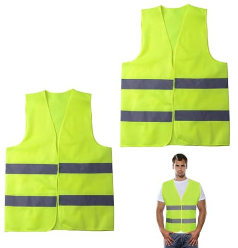 2Pcs Hi Vis Vests,High Visibility Vest,Fluorescent Green Jackets,Safety Reflective Jacke,Adjustable High-Visibility Gilet for Adult/Kids/Men/Women,Fit Construction Worker Work/Running/Road Cycling