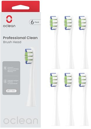 Oclean Bürstenköpfe Professional clean-6 pack, Weiß Zahnbürstenkopf mit DuPont-Borsten für Oclean Elektrische Zahnbürste, W-Shape Ersatzbürsten geeignet für Oclan Schallzahnbürsten