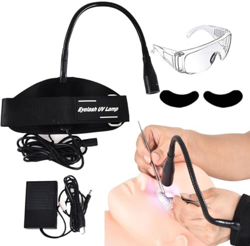 SATSAT 5W LED UV Wrist Lamp, UV Glue Curing Lamp for eyelash Extension, UV Lash Lamp Nail Lamp with Eye Patch & Goggles, Foot Switch, Flexible Gooseneck, 395-400nm, Quick Nail Drying