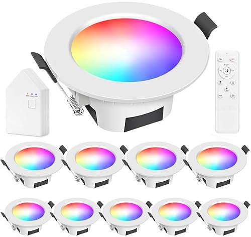INDARUN 9W Wifi Spot Led Encastrable RGBWC Plafonnier Lampe avec télécommande, Bluetooth éclairage plafond encastré pour exposition, salon, cuisine, ktv, bars (10 Pieces)