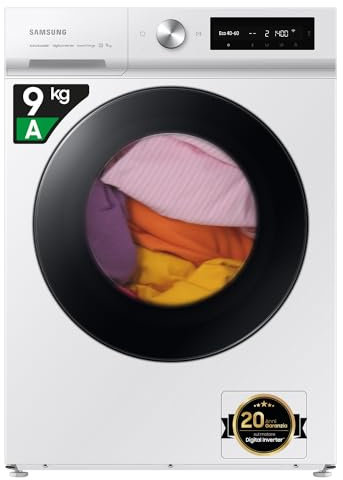 Samsung Lavatrice Bespoke AI WW90DB7U34GW/U3, Libera Installazione, 9 Kg, 1400 RPM, Wifi, AI Control, Ecolavaggio Rapido 39', Vapore, Carica Frontale, 60l x 85h x 60p cm