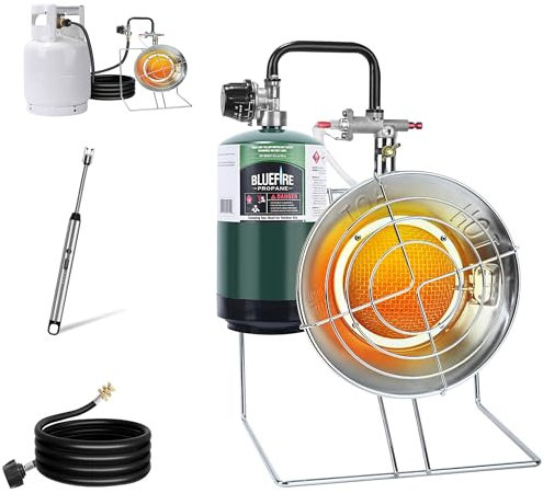 Hotdevil 15.000 ABER Mehrzweck-Propangas-Heizung/Herd, Outdoor-Gasheizung mit 2,4 m Schlauch, Piezozünder, Kippschutz, Propan-Heizung für Garage, Terrasse, Camping, Jagd, Eisfischen
