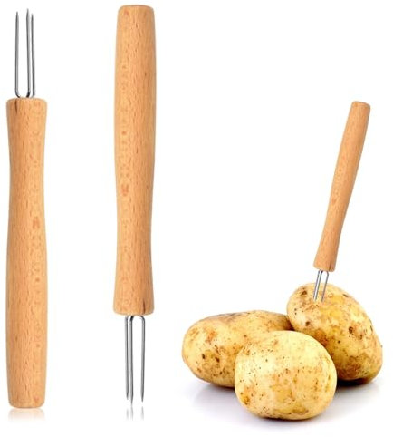2 Pcs Pellkartoffel Gabel, Pellkartoffelgabel Edelstahl Kunststoffgriff, Halter für Pellkartoffel oder Maiskolben mit 3 Zinken, Kartoffelpieker für Pellkartoffel oder Maiskolben-Halter