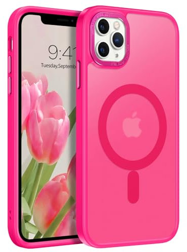 GUAGUA Magnetisch Hülle für iPhone 11 Pro Max Handyhülle [Kompatibel mit MagSafe] Stoßfest Matt Schutzhülle Durchscheinende Rückseite Dünn Phone Case Cove für iPhone 11 Pro Max (6,5 Zoll) Rose Rot