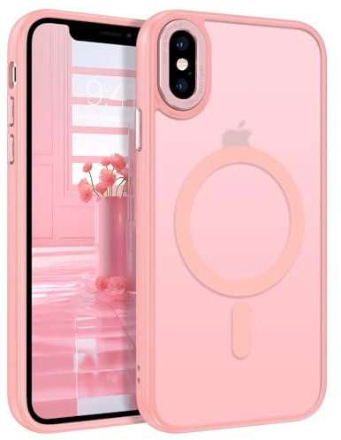 BENTOBEN Funda Magnética para iPhone X y iPhone XS Funda Compatible con Magsafe y Carga Inalámbrica Carcasa Translúcida Mate Trasera Fina Híbrida Protección contra Caídas Resistente a Arañazos-Rosa