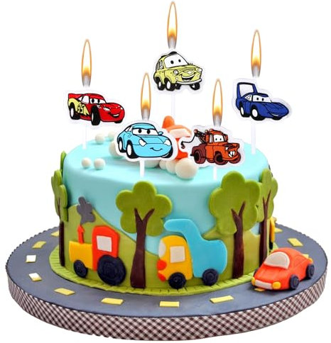 Dekewe 5PCS Cars Birthday Candles, Lighting Cars Cartoon Candles, Birthday Candles, Birthday Party Supplies, Birthday Cake Candles Cupcake Decorative Candle for Kids Cars Theme Party