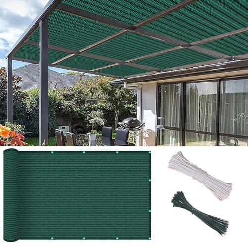 Voile d'ombrage Rectangulaire 2.6 x 7 m, HDPE 180G/M²/Aucun Perçage/Blocage des UV, Couvert Végétal Toile Pergola avec Cordons et Oeillets, pour Jardin Terrasse, Vert Foncé
