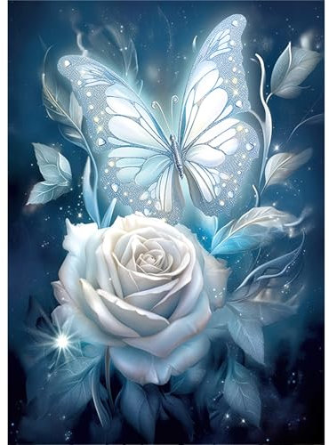 KEYIFA 5D Diamond Painting Zubehör Blumen Schmetterling, Crystal Art Foto Bastelset Diamond Painting Erwachsene, DIY Vollbohrer Rose Bilder Diamond Painting Set, Home Wand Dekor 30x40CM