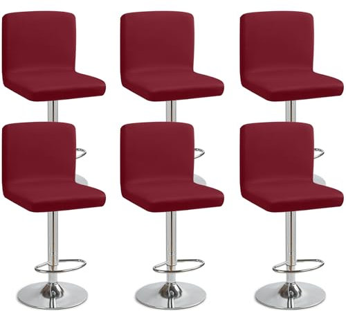 Barhocker-Schonbezüge 6 Stück Barhocker Stuhlbezüge Stretch-Stuhlbezug mit Rückenlehne Barhockerbezüge Waschbarer Esszimmerstuhlbezüge Hohe Barhocker Stuhlhussen für Bar Counter Café(Weinrot, 6 Stück)