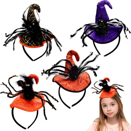 LJTXX Halloween Hexenhut Stirnbänder, 4 Stücke Hexenhut Stirnband Halloween Haar Accessoires Hexe Haarband Kopfschmuck Hexenhut Haarreif für Halloween Party Gruselparty Karneval Cosplay Zubehör