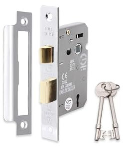 Infinity Decor 63mm & 75mm Mortice Sash Lock with Reversible Catch & Key for Internal & External Doors - Warrington Certified & Fire Protected. (Polished Chrome, 63mm)