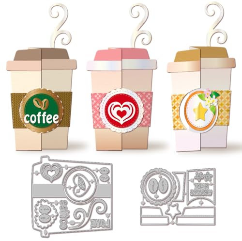 GLOBLELAND 3D Stanzformen Zum Falten Einer Kaffeetasse Zum Kartenbasteln Blatt Stern Herzrahmen Metallstanzungen Stanzvorlagen Für Scrapbooking Journale Prägungen Papierbasteldekoration