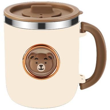 Anime Cartoon 3D Teddybär und Hasenmuster Doppelschicht Isolierte Tasse, Edelstahl Kaffeetasse mit Deckel und Faltbarem Griff, Milchtasse Geeignet für Paare und Kinder (Kleiner Bär)
