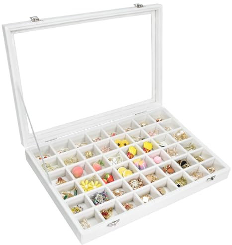 Vicoter Schmucktablett aus Samt, 48 Fächer, Schmuck-Organizer mit transparenter Abdeckung, für Ringe, Ohrringe, Halsketten, Anhänger, Aufbewahrungsbox für Mädchen, Ehefrauen, Mütter, Frauen