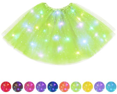 AYBUY Gonna Tulle LED, Gonne Tutu Tulle a 3 Strati da Ballo, Gonna Luminosa LED con Paillettes Stelle, LED Tutu Gonna Frutta Verde per Carnevale Natale Halloween Matrimonio