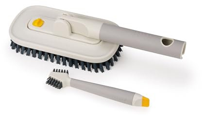 Joseph Joseph CleanTech Detail Cleaning Set, Tile Scrubber & Detail Brush, V-Shaped Bristles for Grout, Non-Slip Handles