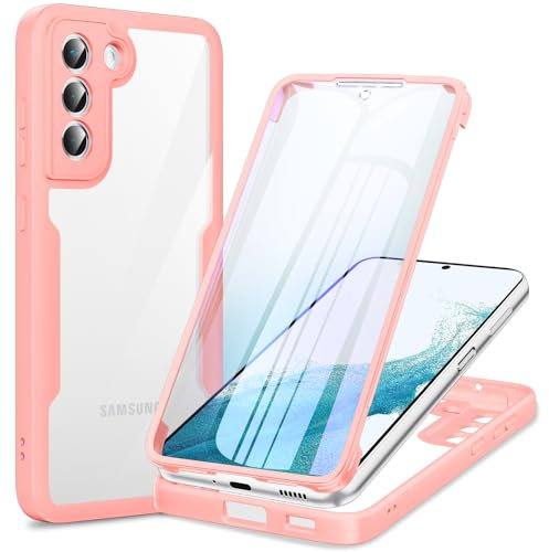 Phoona 360 degrés Coque pour Samsung Galaxy S22 5G avec Transparent Protection d'écran, Silicone Antichoc écran Coque, Anti-Rayures Intégrale Étui Housse pour Samsung S22, Rose