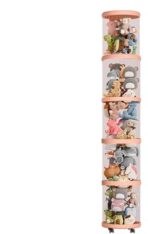 Stuffed Animal Storage Tube, Cute Plush Toys Storage Boxes Bucket Transparent Soft Toy Storage Stand Doll Display Bucket Toy Storage Organizer for Living Room Bedroom