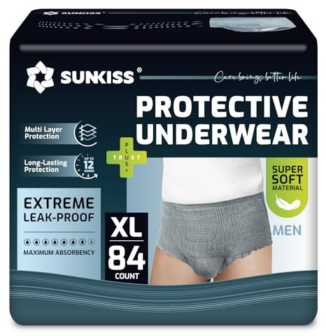 SUNKISS Incontinence Pants for Men, Comfortable, Grey, XL, 84 Count (6×14)
