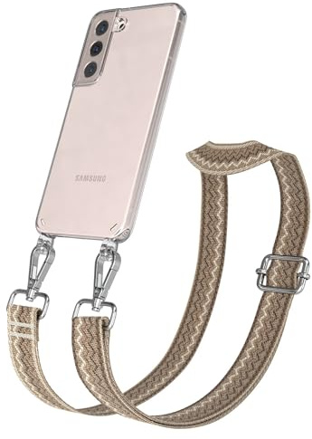 EAZY CASE Handykette - Verstellbares Taschenband kompatibel mit Galaxy S22 5G, Schulterriemen, Handykordel mit Silikon Hülle, Umhängetasche, Hell Braun Braun Silber