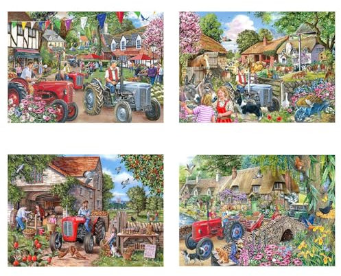 The House of Puzzles Farmer's Friends Jigsaw Set - 4 x BIG 250 Piece Jigsaws For Adults, Multi Puzzle Pack, Artist Illustrated, Deluxe Puzzle Gifts, Sustainably Made