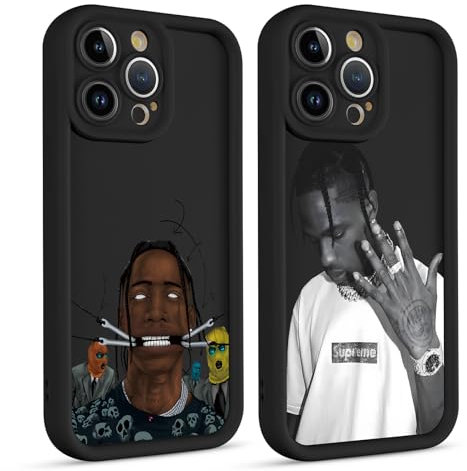 2 Pezzi Cantante Cover per Apple iPhone 16 Pro 6.3, Custodia con Cool Travis Scott rapper Moda Pattern Motivo, Silicone Morbido TPU Protezione Nero Case, Pattern