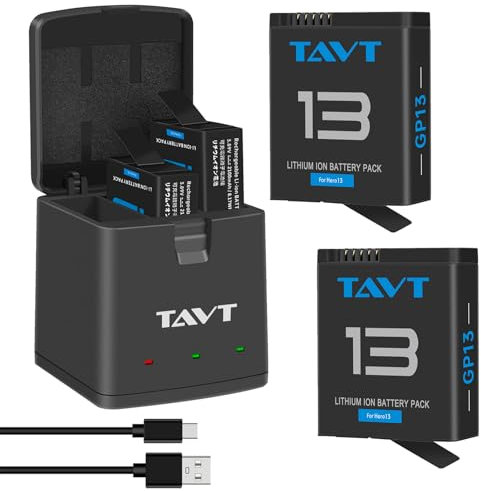 TAVT 2 batterie Hero13 da 2100 mAh e 3 slot caricabatterie per fotocamera GoPro Hero 13 Action