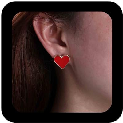 Cimenexe Punk Acryl Poker Ohrstecker Ohrringe Rot Emaille Spielen Muster Schmuck Für Frauen (rotes Herz)