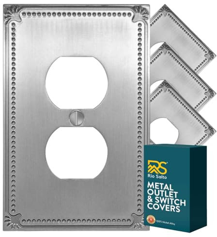 Rio Salto Sunken Pearls Metal Silver Outlet Covers Light Switch Cover Plate Decorative Outlet Cover for Electrical Outlets Plug Switch Plates Grey Socket Light Switches Duplex 4-Pack