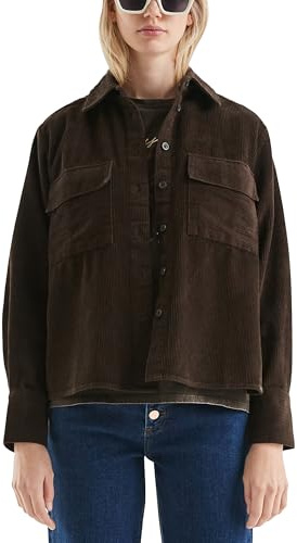 QS Damen Cord-Overshirt Mit Brusttaschen Hemdbluse Aus Cord, 8947_Dunkelbraun, 38 EU