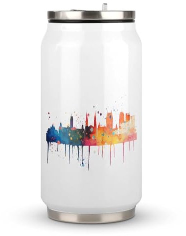 Yelolyio Tasse à café de voyage en acier inoxydable avec couvercle et paille - Motif paysage du Québec - Cadeau d'anniversaire