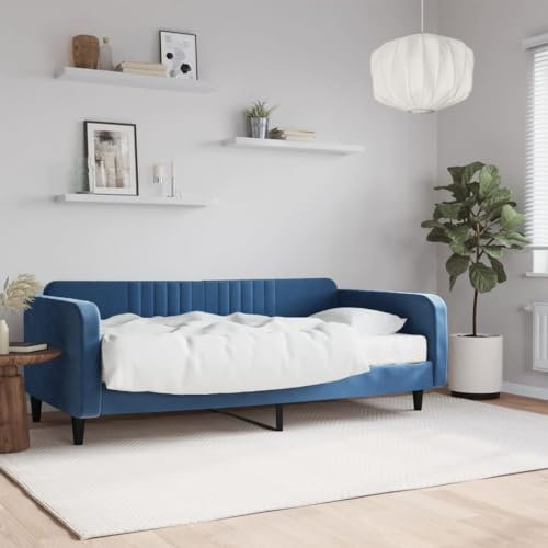 MOBCANT Tagesbett mit Matratze, Familienbett Polsterbett Hausbett Bett Geeignet für Hotel Wohnungen Gästezimmer Schulen Blau 100x200 cm Samt