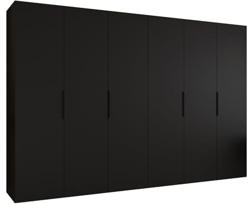 MEBLE KRYSPOL - Kleiderschrank - Drehtürenschrank - Schrank 300x202x52cm - Moderner Garderobenschrank Schlafzimmer, Flur, Jugendzimmer - Farbe Schwarz, Griff Schwarz - Marbella 1 300