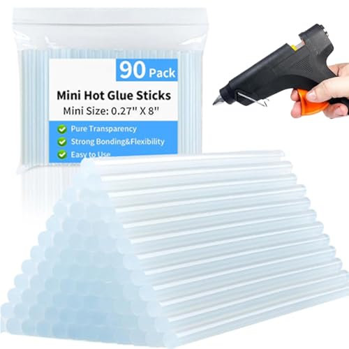 Pequeñas barras de pegamento, tamaño pequeño especial para pistolas de pegamento caliente, 90 unidades de pegamento transparente para madera, metal, decoración, proyectos de arte escolar