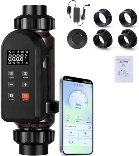 Système d'Électrolyse Au Sel Intelligent avec Panneau Numérique Intelligent Et Nettoyage Automatique Des Plaques En Titane Wi-Fi Chlorateur pour Piscines,withAPPcontrol-20g/h(10K~15K)