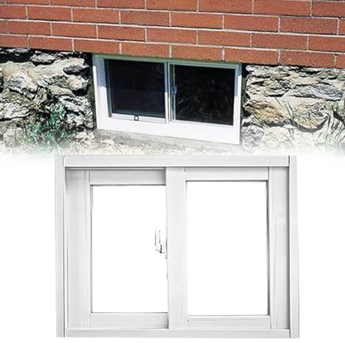 Fenêtre Coulissante en Verre trempé avec poignée, fenêtre de sous-sol coulissante horizontale, Cadre en Aluminium for salle de bain, garages et loft((H x W)60x80cm/23.6x31.5in)