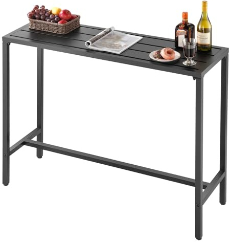 VEVOR Table de Bar Haute Extérieur, 120 x 37,5 cm, Table à Manger Rectangulaire, avec Plateau Étanche, Structure en Métal Robuste, Mobilier de Jardin pour Patio, Terrasse, Bord de Piscine, Intérieur