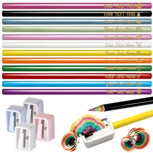Oscolewis Regenbogen-Bleistifte mit individuellem Namen personalisierbar mit graviertem Text und Logo Nr. 2, 12 Farben für den Schulanfang für Schüler Lehrer Klassenzimmer Arbeit Büro Geschenke