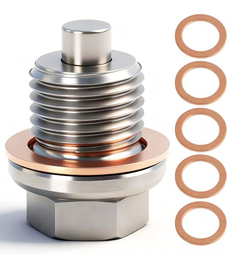 Bouchon De Vidange Voiture Magnétique M14x1,5 Avec 5 Joints En Cuivre, Bouchon Vidange Aimanté Pour Auto Moto Quad Bateau, Réutilisable Pour Entretien Et Remplacement D’Huile