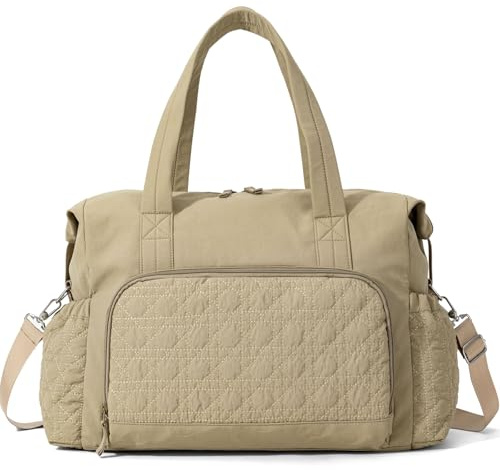 Suweir Reisetasche Damen 39x32x20 Handgepäck Tasche 30L Weekender Travel Bag Wasserdicht Sporttasche mit Nassfach Schwimmtasche Kliniktasche Geburt Duffle Bag für Flugzeug Reise, Sport Khaki