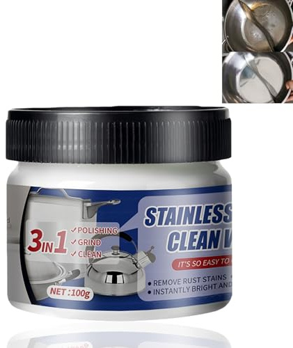 Stainless Steel Clean Wax,Stainless Steel Cleaning Paste,Stainless Ste/el Cleaner and Polish,Rust Remover for Stainless Ste/el,Kitchen Cleaner for Pots & Sinks,Metal Polish Paste,Kitchen Cleaning Wax