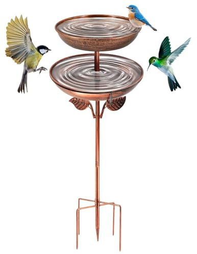 ZYNERY Metall Vogeltränke Stehend, 115cm Vogeltränke Winterfest, 2 In 1 Vogelbad für Draußen Garten, Antike Vogelfutterspender Wassertränke für Balkone, Innenhof, Garten