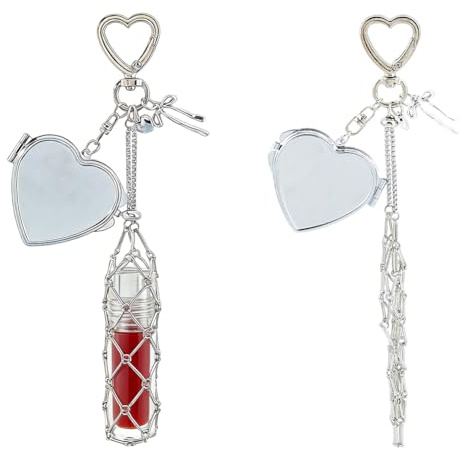 DICOSMETIC Lot de 2 porte-gloss à lèvres - Porte-clé - Porte-gloss - Pendentif étoile - Cœur - Avec miroir - Mignon porte-monnaie - Pendentif pour femme