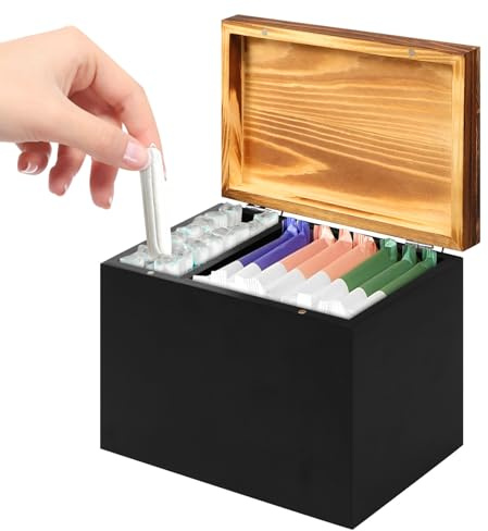 Tampon Holder for Bathroom, Sanitary Towels Storage Box with Hinged Lid, Large Capacity Feminine Product Organizer for Girl Stuff, Wooden Pad and Tampon Organizer for Toilet Accessories(Black)