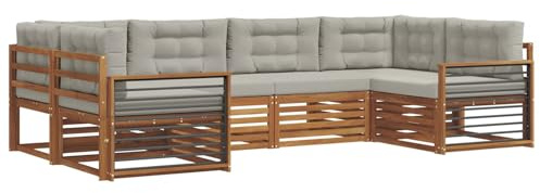 vidaXL Sofagarnituren 6 pcs Natürlich und Hellgrau Massivholz Akazie, Moderner Garten-Sofa, strapazierfähiges Terrassen-Set, Bequeme Sitzmöbel für Deine Lounge-Atmosphäre