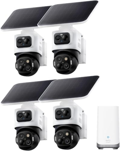 ANKER eufyCam S4 4‑Kamera‑Set, Überwachungskamera Außen, Farbnachtsich | 360° Multi‑Kamera‑Tracking, Auto‑Tracking, 16TB lokaler Speicher, 3‑Linsen Bullet‑PTZ‑Kamera, 8× Hybridzoom, 4K UHD