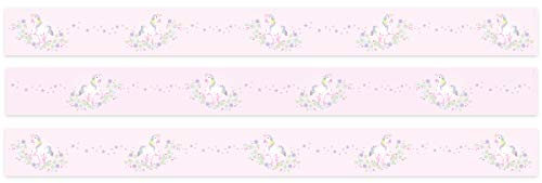 Wandkings Bordüre - Wähle ein Motiv - Einhorn Rosa - 3x selbstklebende Wandbordüren je 150 cm - Gesamtlänge: 450 cm - Höhe: 12,5 cm
