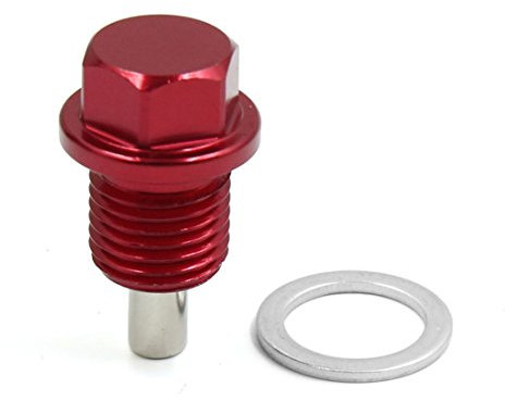 sourcing map M14X1.5 Ölablassschraube mit Dichtring Aluminiumlegierung Magnetische Motorölwannen Ablassschraube Rot