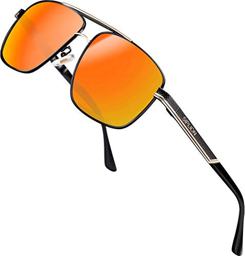 SPLION Herren Fahrerbrille Polarisierte Sonnenbrille Rechteckige Metall Rahmen Rot 1823 UV400 CAT 3 CE