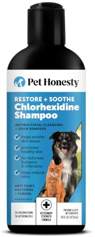 Pet Honesty Chlorhexidine Cat & Dog Seasonal Itch Relief Shampoo, for Allergies, Itching, Skin and Coat Supplement, Helps Shedding, Hot Spots, Deodorizing Dog Shampoo & Grooming Supplies,16oz